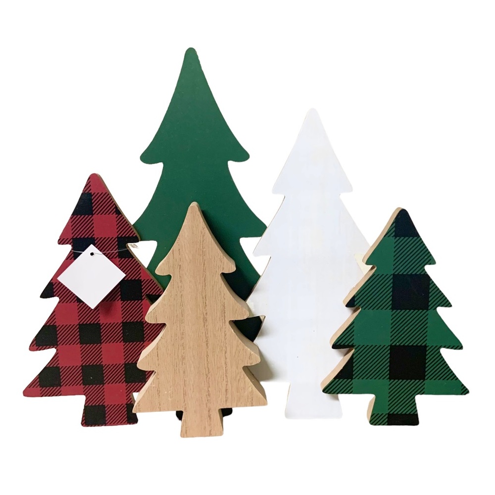 12.5" Tall Farmhouse Christmas Medium Multi Color Wood Trees Home Table Decor